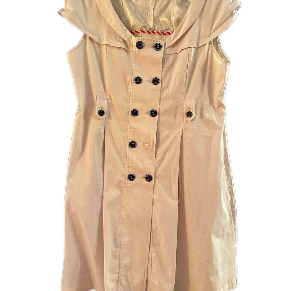 Cream A-Line Buttoned Dress with Cowl Neck